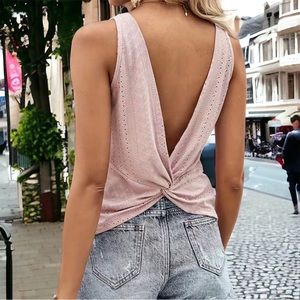 NWOT. Pointelle activewear/athleisure tank. Gorgeous deep V back detail.